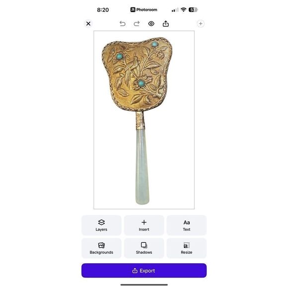 Vintage White Jade Hand Mirror Asian Bird Floral - Picture 5 of 10